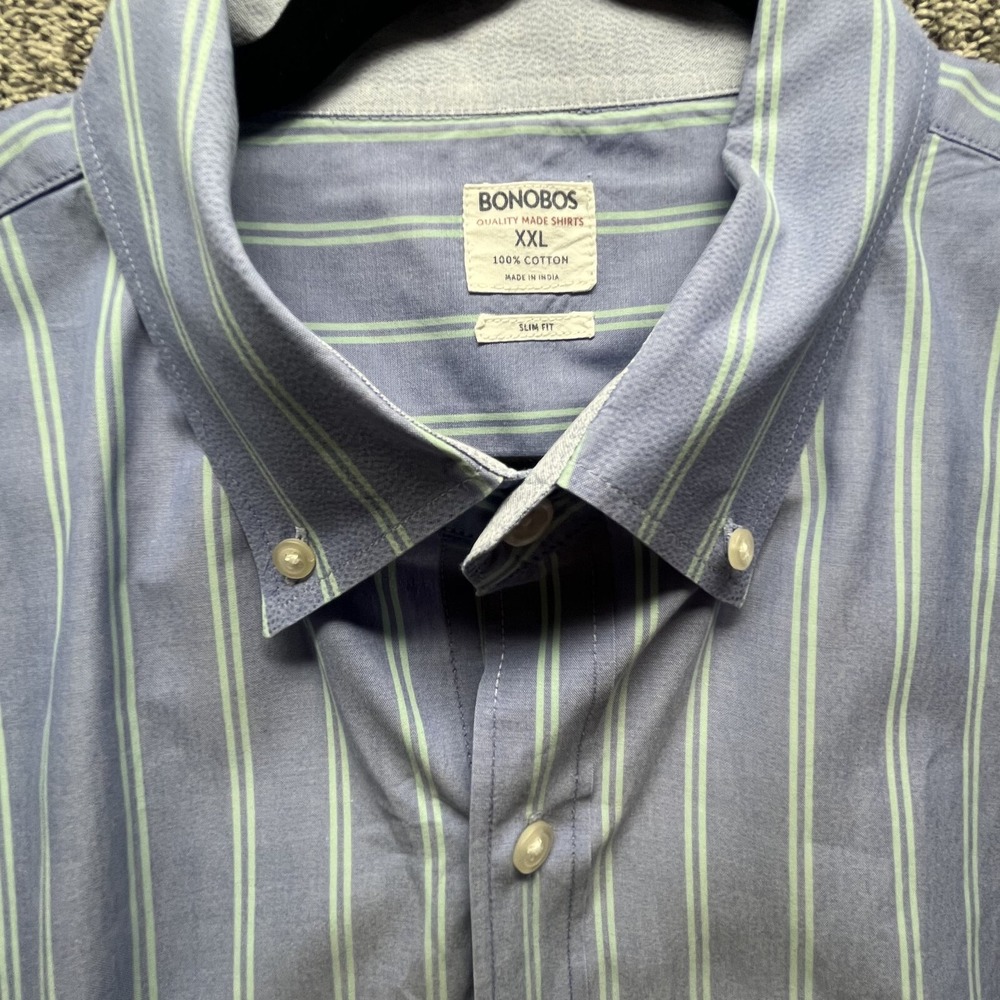 Bonobos Mens Slim Fit XXL Striped Blue Long Sleeve Dress Shirt 100% Cotton